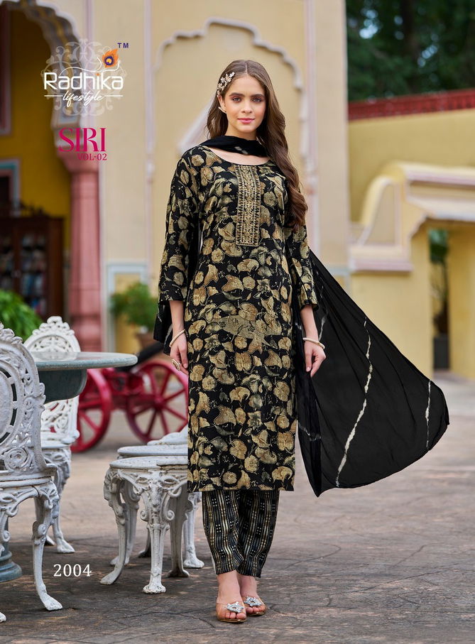 Siri Vol 2 By Radhika Rayon Capsule Foil Printed  Kurti With Bottom Dupatta Wholesale Online